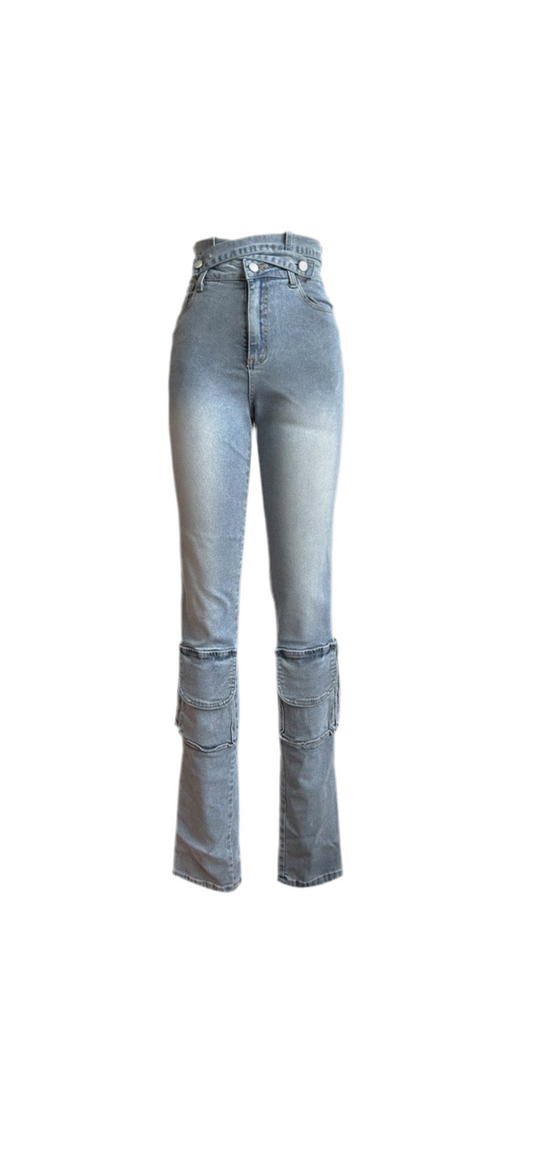 DOUBLE WAIST DENIM JEANS